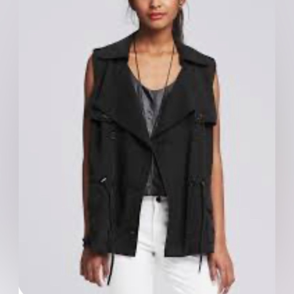 Banana Republic Black Drapey Button Collared Vest with Synched Waist